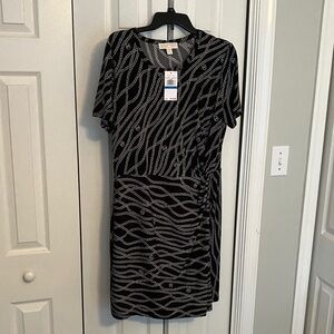 MICHAEL Michael Kors Black and Gray Patterned Midi Dress